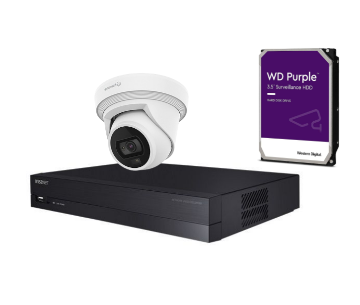 Hanwha Wisenet upto x4 8MP Q-Core Cameras kit with 4 channel NVR with HDD QNE-C9013RL