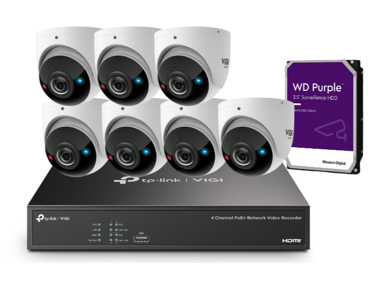 TP-Link VIGI 4K TiOC CCTV Kit – 8× S485PI 8MP 180° Panoramic Smart AI Cameras + NVR1008H-8P 8-Channel 4K PoE Network Video Recorder with HDD