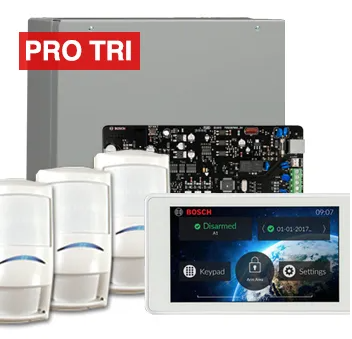 Bosch Solution 4000 Alarm Kit with ICP-SOL4-P Panel, IUI-SOL-TS5 5" Touchscreen Keypad, 3x ISC-PDL1-W18G Tri-Tech Detectors & Siren Kit – K4000-3PROTRI-TS5