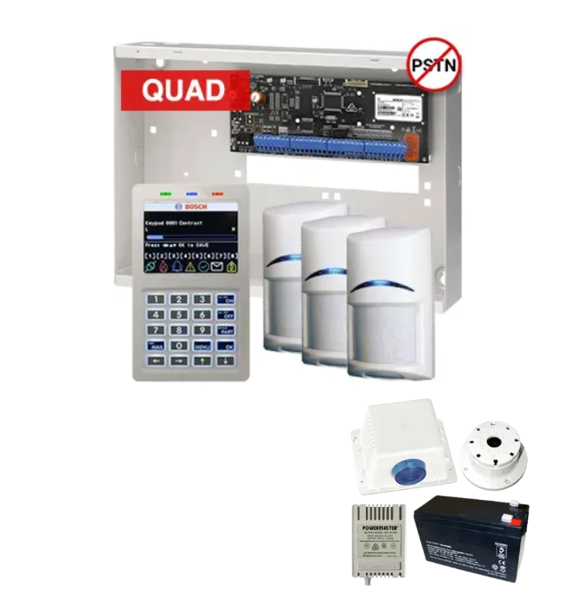 BOSCH Solution 6000 Alarm Kit – CC615PB IP Panel + CP736B Prox LCD Keypad + 3x Quad PIR Motion Detectors – K6000-IPS-3QUAD