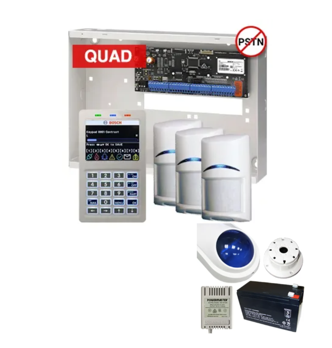 BOSCH Solution 6000 Alarm Kit – CC615PB IP Panel + CP736B Prox LCD Keypad + 3x Quad PIR Motion Detectors – K6000-IPS-3QUAD