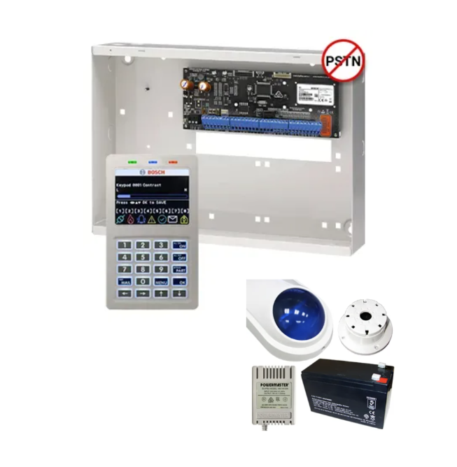 BOSCH Solution 6000 Alarm Kit – CC615PB IP Panel + CP736B Prox LCD Keypad + Metal Cabinet + Siren Kit – K6000-IPS-ND