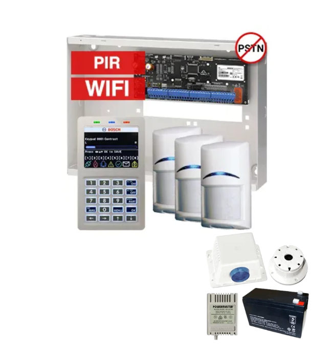 BOSCH Solution 6000 Alarm Kit – CC615PB IP Panel + CP737B WiFi Prox LCD Keypad + 3x PIR Detectors + Siren Kit – K6000-IPW-3PIR