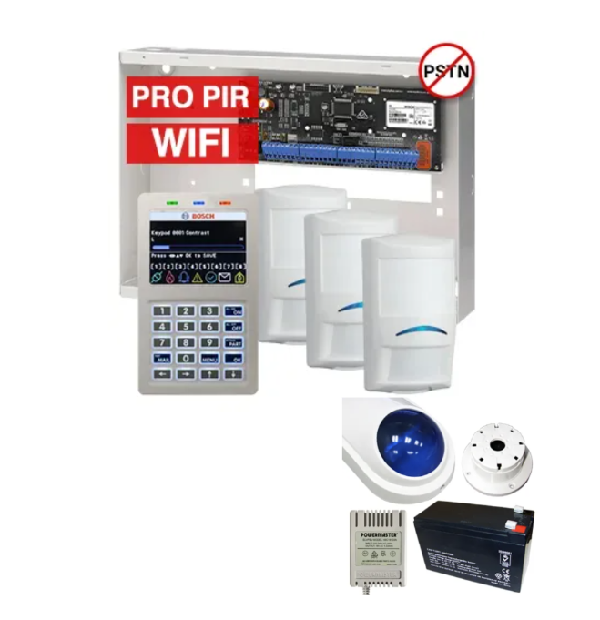 BOSCH Solution 6000 Alarm Kit – CC615PB IP Panel + CP737B WiFi Prox LCD Keypad + 3x Professional PIR Detectors + Siren Kit – K6000-IPW-3PROPIR