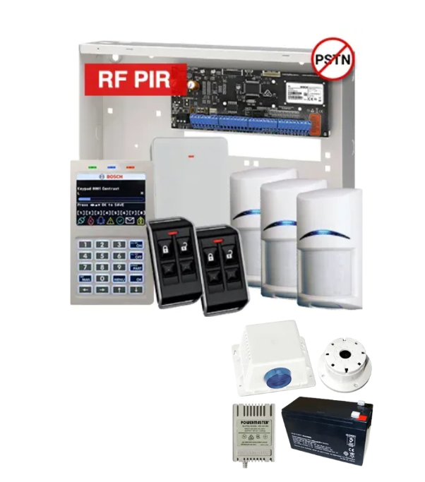 BOSCH Solution 6000 Wireless Alarm Kit – CC615PB IP Panel + CP736B Prox LCD Keypad + 3x RFPR-12 Wireless PIRs + RFRC-STR2 Receiver + 2x Key Fob Transmitters + Siren Kit – K6000-IPS-3WPIR