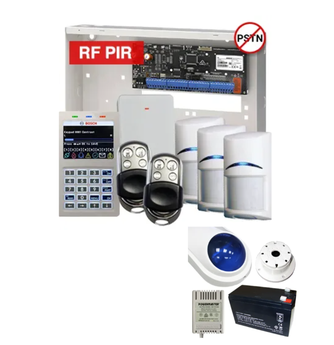 BOSCH Solution 6000 Wireless Alarm Kit – Premium with CC615PB IP Panel + CP736B Prox LCD Keypad + 3x RFPR-12 PIRs + RFRC-STR2 Receiver + 2x HCT4UL Remotes + Siren Kit – K6000-IPS-3WPIR-PREM