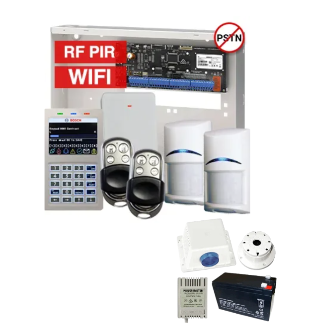 BOSCH Solution 6000 Premium Wireless Alarm Kit – CC615PB IP Panel + CP737B WiFi Prox LCD Keypad + 2x RFPR-12 PIRs + RFRC-STR2 Receiver + 2x HCT-4UL Remotes + Siren Kit – K6000-IPW-2WPIR-PREM