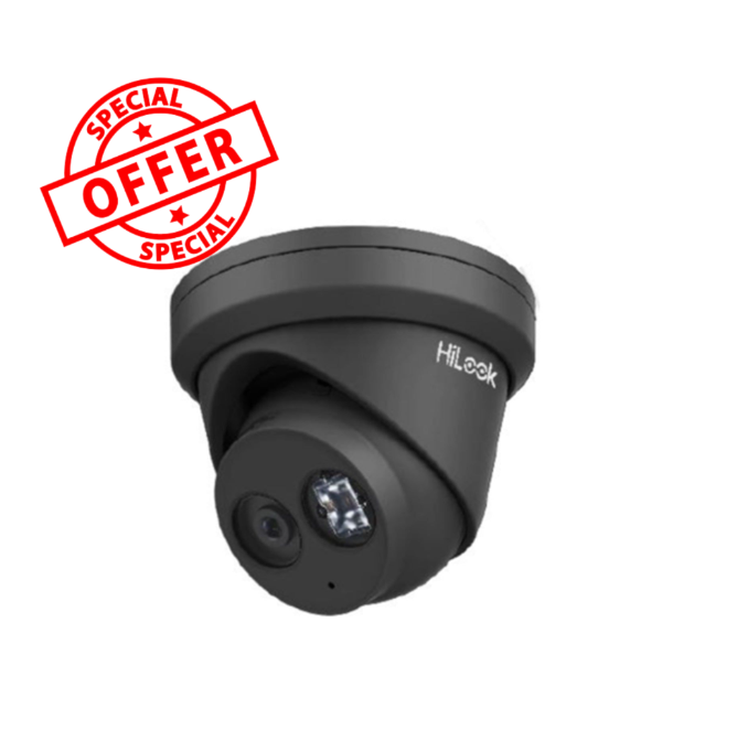 *SPECIAL OFFER HiLook IPC-T280H-MU 8MP Black Turret IP Camera with Built-in Mic – 2.8mm, 30m IR, PoE, IP66