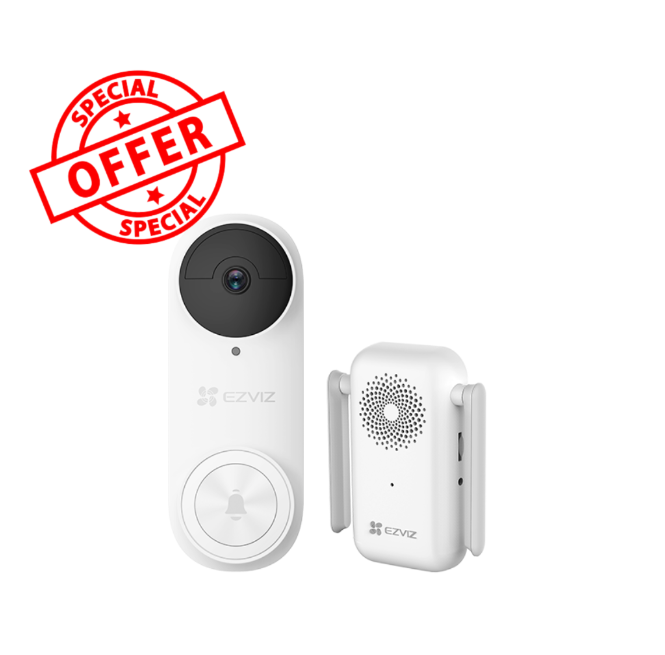 *SPECIAL OFFER EZVIZ DB2 Wire-Free 2K Video Doorbell with Chime – Smart PIR Detection, Two-Way Audio, IP65, Rechargeable Battery