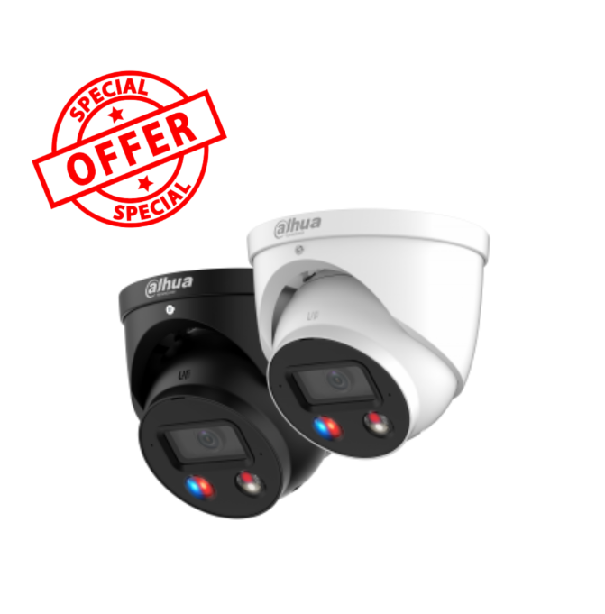 *SPECIAL OFFER Dahua IPC-HDW3449H-AS-PV 4MP Smart Dual Illumination Eyeball WizSense Camera – Active Deterrence, Built-in Siren, Two-Way Audio, IP67, PoE