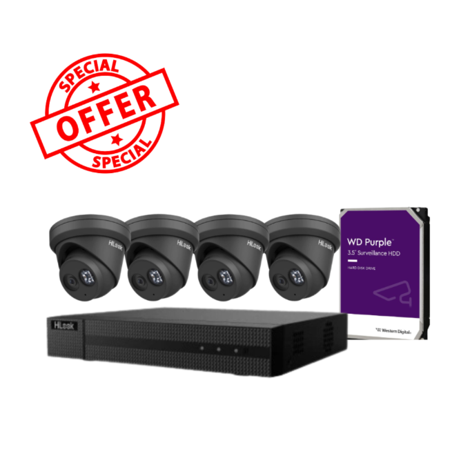 *SPECIAL OFFER IPC‑T261H‑MU‑BLK 4CH Kit — 4 × 6 MP Fixed Turret Cameras + 4‑Channel NVR + 2 TB HDD, Deep‑Learning, PoE, IP67