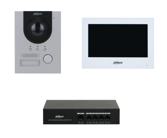 Dahua DHI-KTP01L-AUS IP Villa Intercom Kit with 2MP Outdoor Station, 7" Indoor Monitor & PoE Switch – IK07, IP65, NDSS-Ready (New KTPO1)