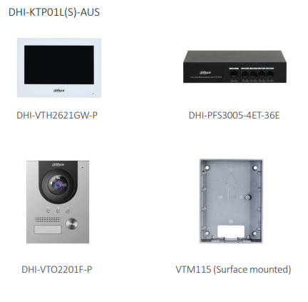 दहुआ KTP01 आईपी विला डोर स्टेशन और इंडोर मॉनिटर + PoE स्विच इंटरकॉम किट