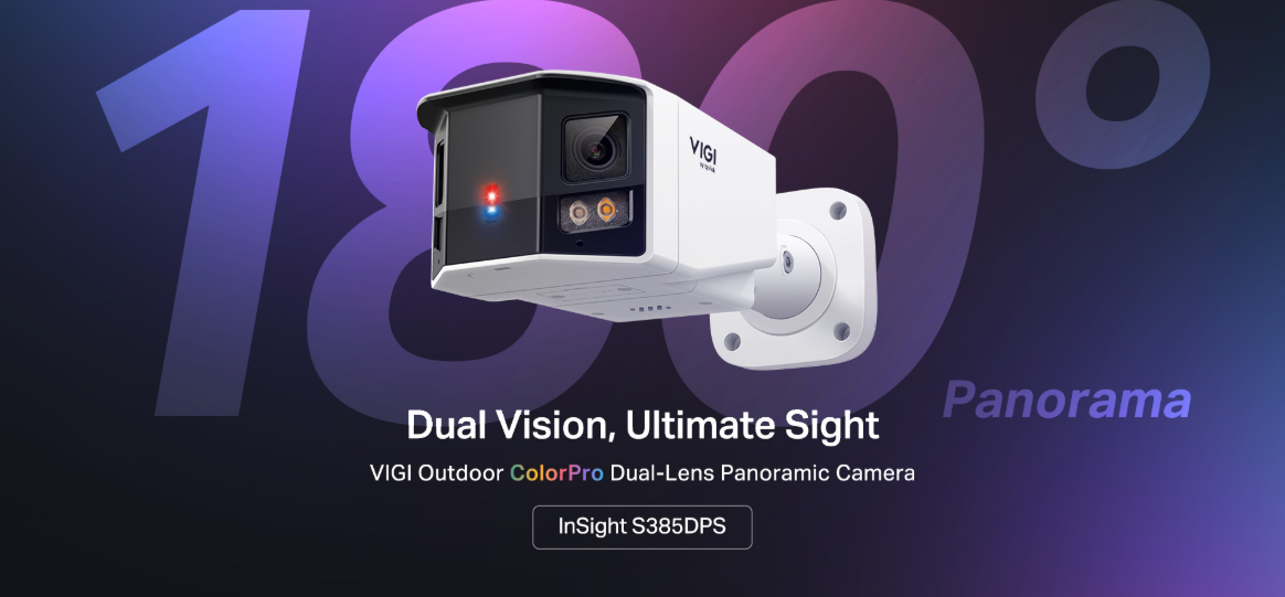 TP‑Link VIGI InSight S385DPS Outdoor 180° Dual‑Lens Panoramic PoE Security Camera — IP67 Weatherproof, Human & Vehicle Analytics, Night Vision, Active Defence, ColorPro