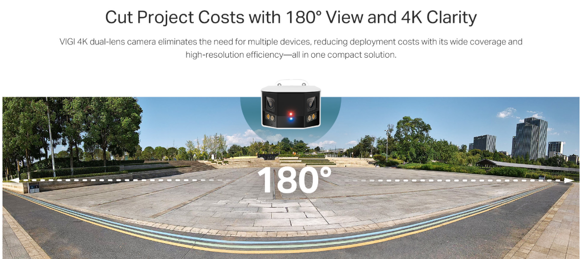 TP‑Link VIGI InSight S385DPS Outdoor 180° Dual‑Lens Panoramic PoE Security Camera — IP67 Weatherproof, Human & Vehicle Analytics, Night Vision, Active Defence, ColorPro