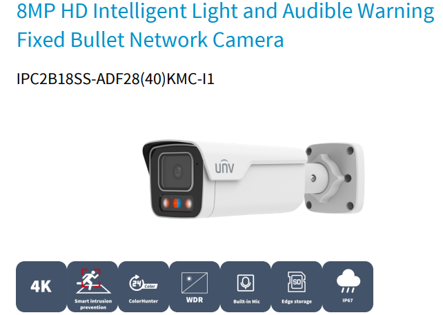 Uniview IPC2B18SS-ADF28KMC-I1 8MP Triguard Smart Bullet Network Camera with Warning Light & Speaker – Ultra HD Surveillance, IP67 Rated - CCTV Importers