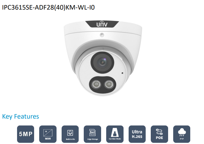 Uniview 5MP ColorHunter CCTV Kit – Choose Up to 8 Cameras with 8CH NVR | IPC3615SE-ADF28KM-WL-I0 + NVR301-08B-IQ