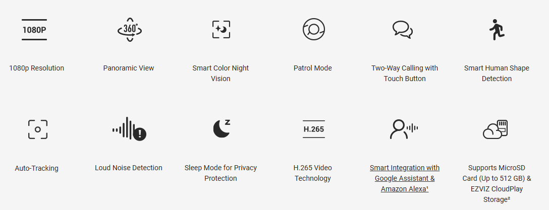 EZVIZ TY1 Pro 2K+ indoor smart home camera with pan and tilt, two-way audio, human detection, auto-zoom, and 512GB microSD support