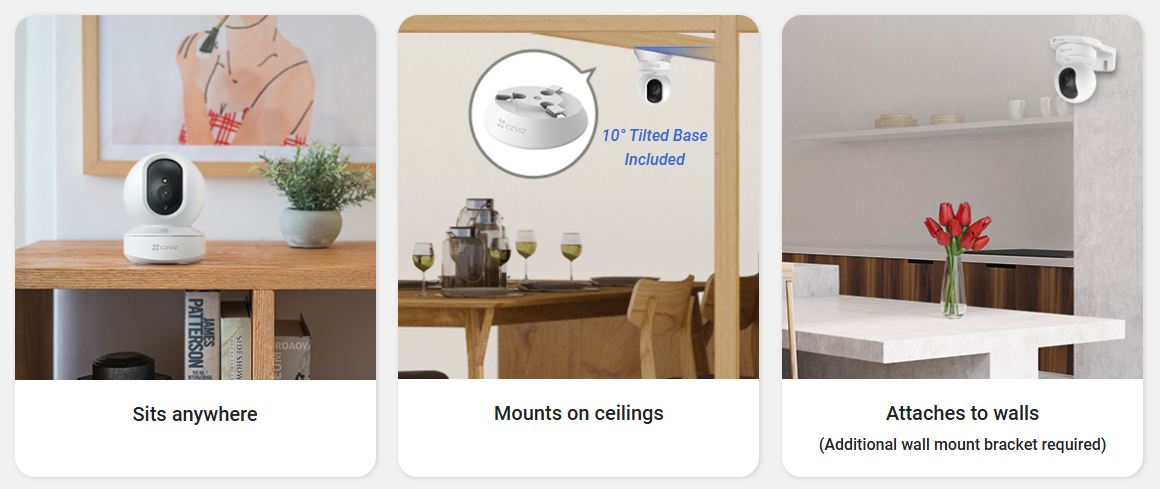 EZVIZ TY1 Pro 2K+ indoor Wi-Fi smart home camera showing pan-tilt movement, human detection, and two-way audio features.