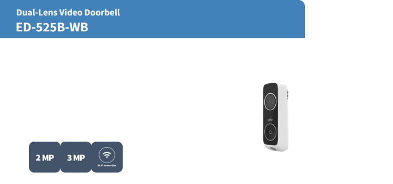 Uniview ED-525B-WB 3MP + 2MP Dual-Lens Wi-Fi 6 Video Doorbell with Package Detection, UNV-Link App and NVR Integration