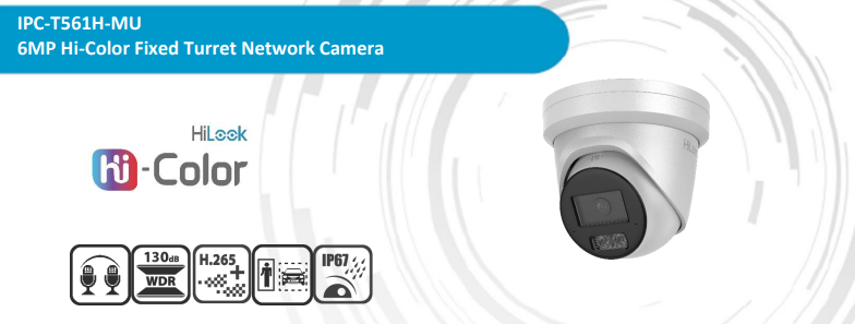 HiLook Pro Hi-Color 6MP 24/7 Colour CCTV Kit – 1 to 4 × IPC-T561H-MU AI Turret Cameras + NVR-104MH-K/4P 4-Channel PoE NVR (White/Black)