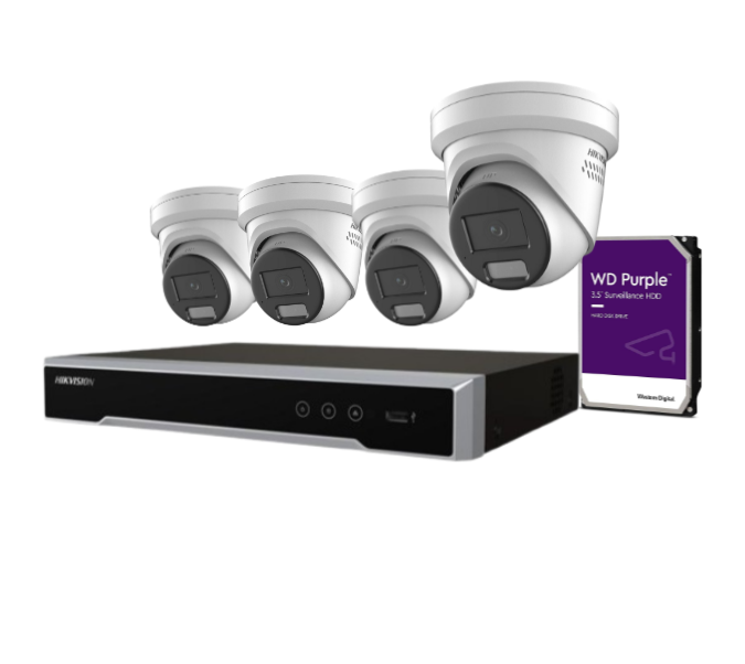 NEW* Hikvision 4x Camera 6MP kit 4-Channel M Series NVR with HDD. DS-2CD2367G2H-LI(U), 7604NI-M1-4P