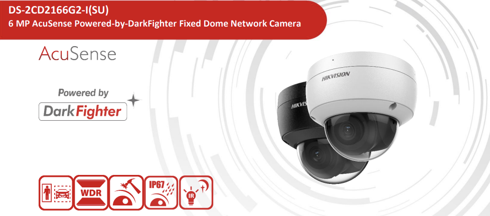 Hikvision DS-2CD2166G2-I(SU) 6 MP AcuSense Powered-by-DarkFighter Fixed Dome Network Camera 2.8mm/4mm