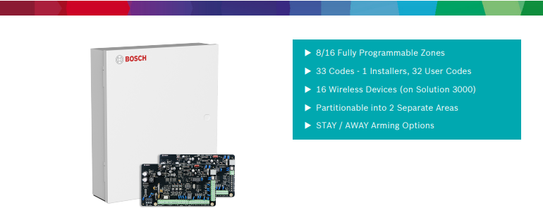 BOSCH Solution 3000 ICP-SOL3-P 16-Zone Control Panel PCB Only – Intrusion Alarm System with Wireless Integration, Dual-Area Partitioning & App Control