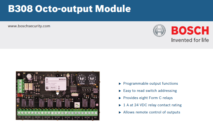 Bosch B308 Octo-Output Expansion Module – 8 Programmable Relays for Solution 2000/3000/4000 Alarm Panels - CCTV Importers