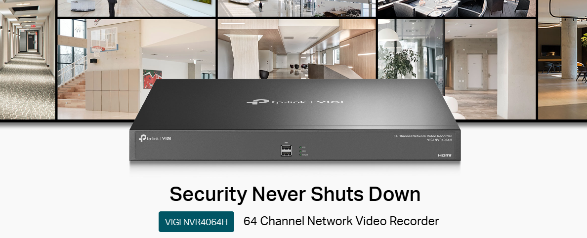 TP-Link VIGI NVR4064H | 64‑Channel 4K Network Video Recorder with 4× SATA (Up to 16 TB Each), H.265+ Compression, Remote Monitoring no PoE