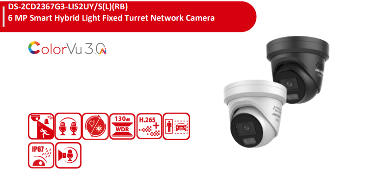 *NEW Hikvision DS-2CD2367G3-LIS2UY/SL 6MP ColorVu 3.0 Smart Hybrid Light Turret Network Camera with Built-in Audio and Strobe Alarm CCTV
