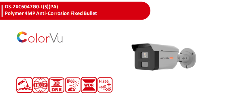 Hikvision DS-2XC6047G0-L(S)(PA) 4MP ColorVu Bullet Camera with Anti-Corrosion Polymer Enclosure – IP68, PoE, 24/7 Color Imaging