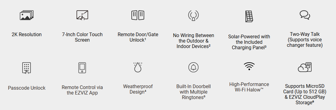 EZVIZ EP7 Smart Home Video Doorphone | Solar-Powered, 2K Video, Wi-Fi Connectivity | Easy Remote Unlock &amp; 7” Touchscreen