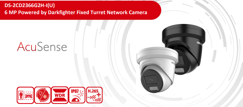 Hikvision DS‑2CD2366G2H‑I(U) 6 MP DarkFighter Fixed Turret Network Camera (IP67, WDR, Deep Learning, Built‑in Microphone)