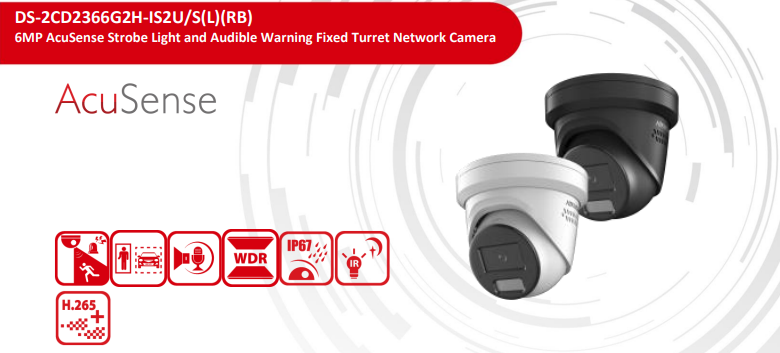 Hikvision DS‑2CD2366G2H‑IS2U/S(L)(RB) 6MP AcuSense Turret Network Camera with Strobe & Audible Warning