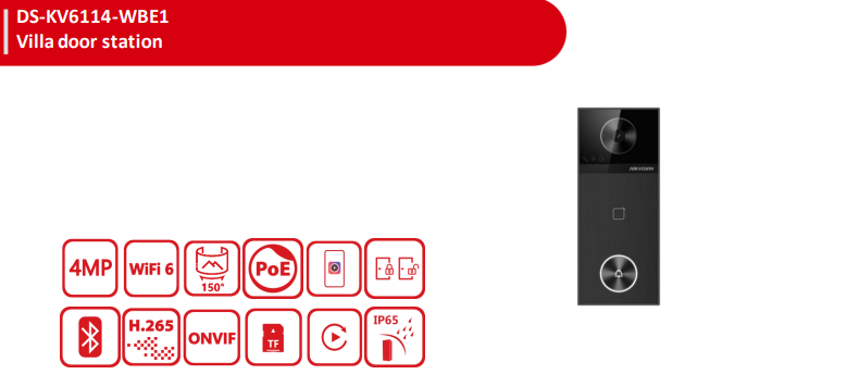 Hikvision DS‑KV6114‑WBE1 Villa Door Station — 4MP, Dual Lock Control, Smart Access