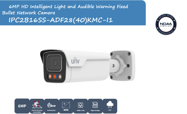 Uniview IPC2B16SS-ADF28KMC-I1 6MP Triguard Smart Bullet Camera with Intelligent Warning Light & Audio – IP67 Outdoor Protection - CCTV Importers