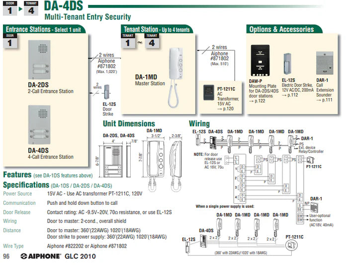 Aiphone Multi-Tenant Intercom Kit – 1× DA-4DS Door Station + 4× GT-1D Tenant Handsets | 2-Wire Audio System | Apartment & Commercial Entry Security - CCTV Importers