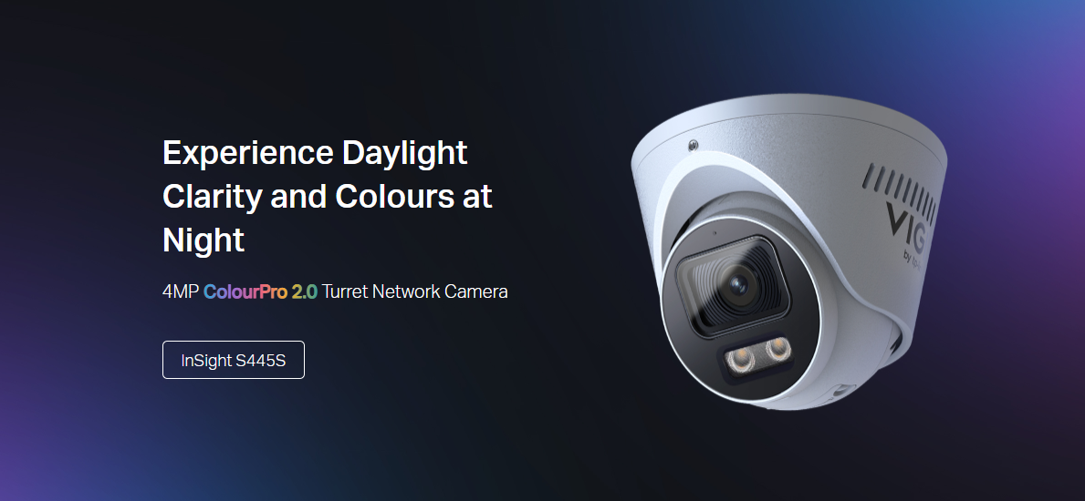 TP-Link VIGI InSight S445S 4MP ColourPro network camera with turret design, low-light color night vision, IP67, PoE, and two-way audio