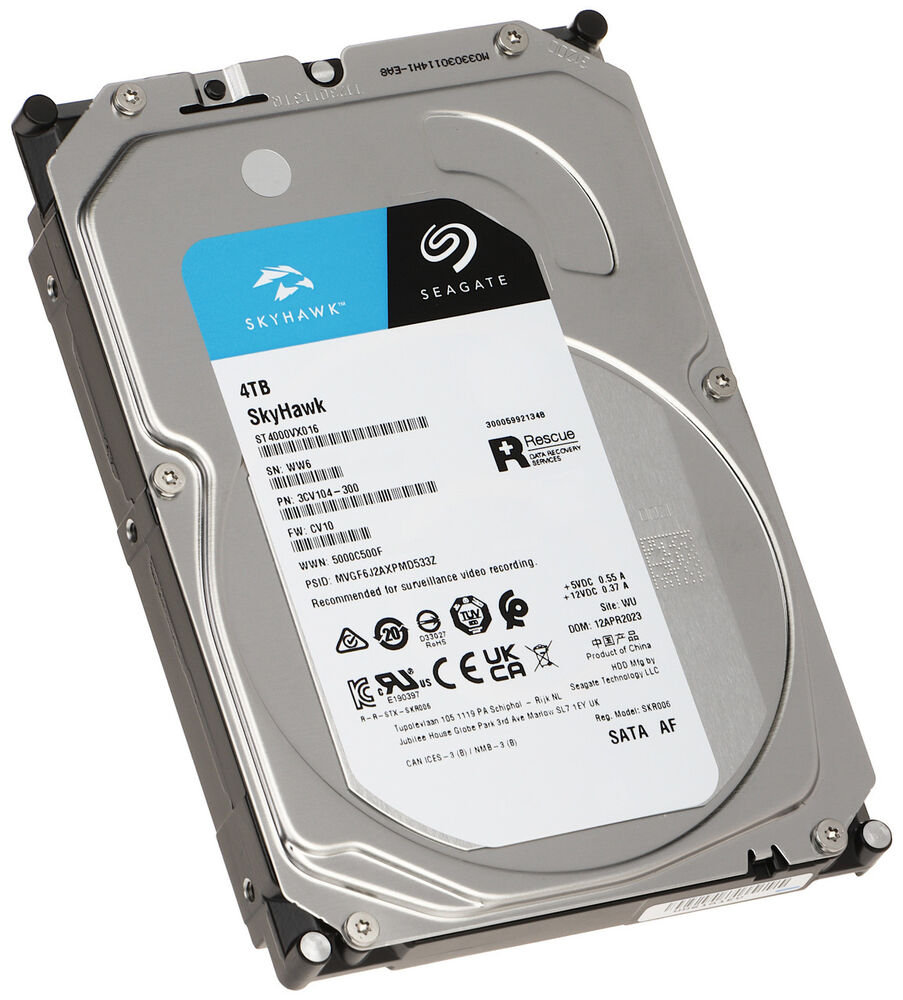 Seagate SkyHawk ST4000VX016 4TB Surveillance HDD – 3.5" SATA 6Gb/s CMR, 256MB Cache, 24/7 NVR/DVR Hard Drive