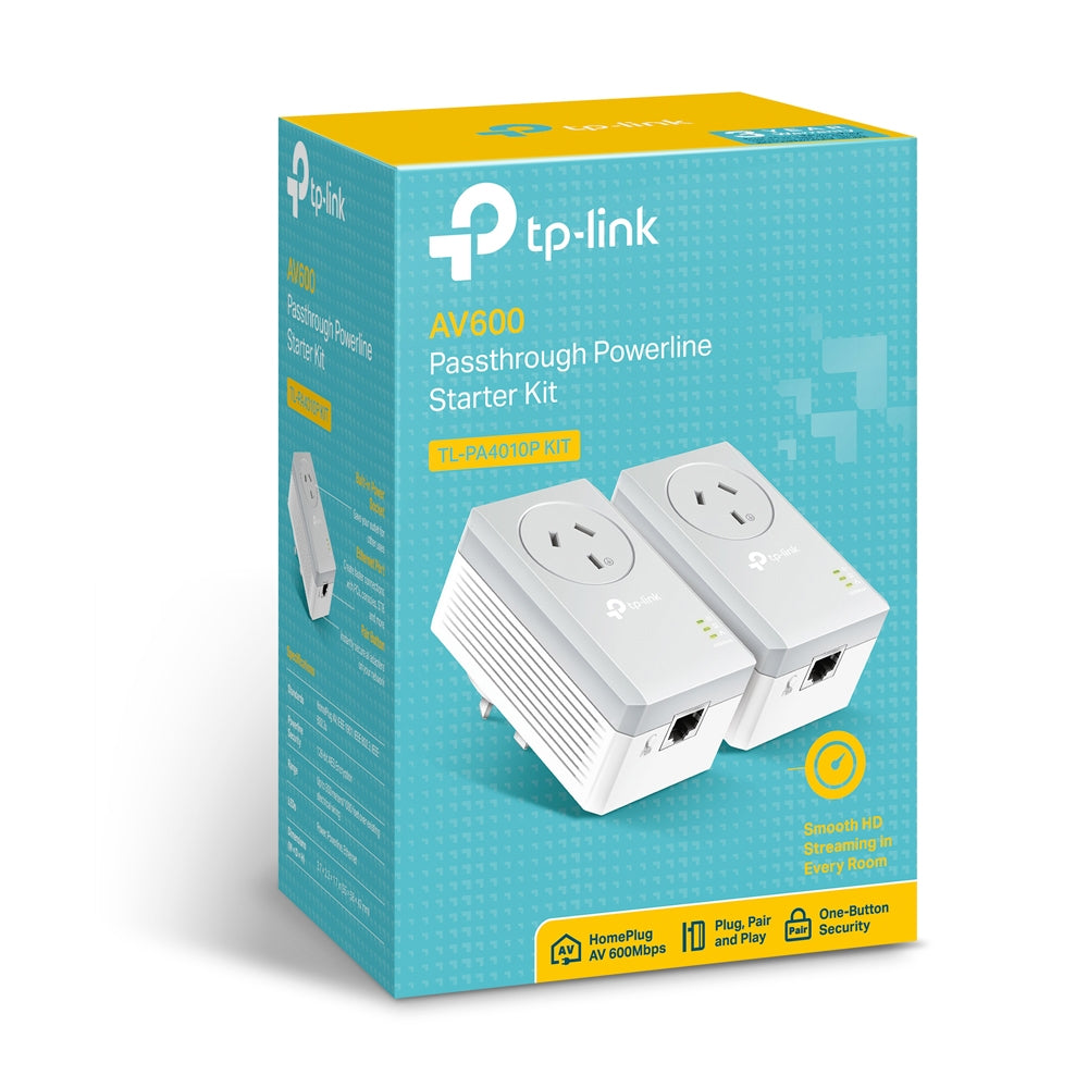 TP-Link TL-PA4010P KIT AV600 Passthrough Powerline Starter Kit 300m