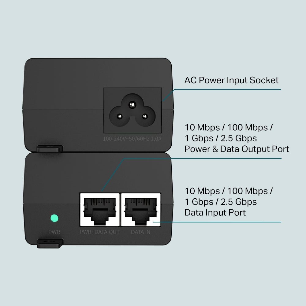 TL-POE260S | 2.5G PoE+ Injector | Up to 30W IEEE802.3af/at Compliant Gigabit Power Injector