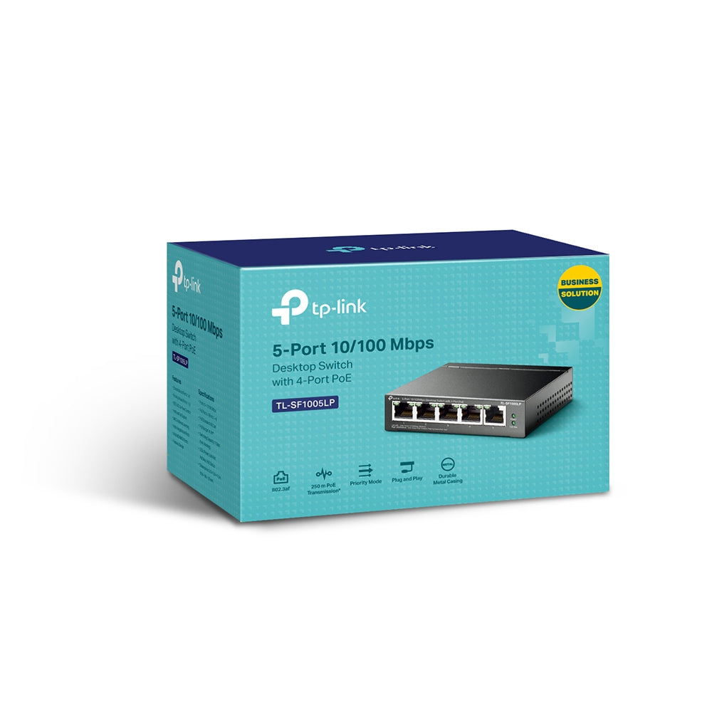 TP-Link TL-SF1005LP 5-Port 10/100Mbps Desktop Switch with 4-Port PoE | Compact Fanless PoE Switch with Extend and Priority Modes for Small Networks
