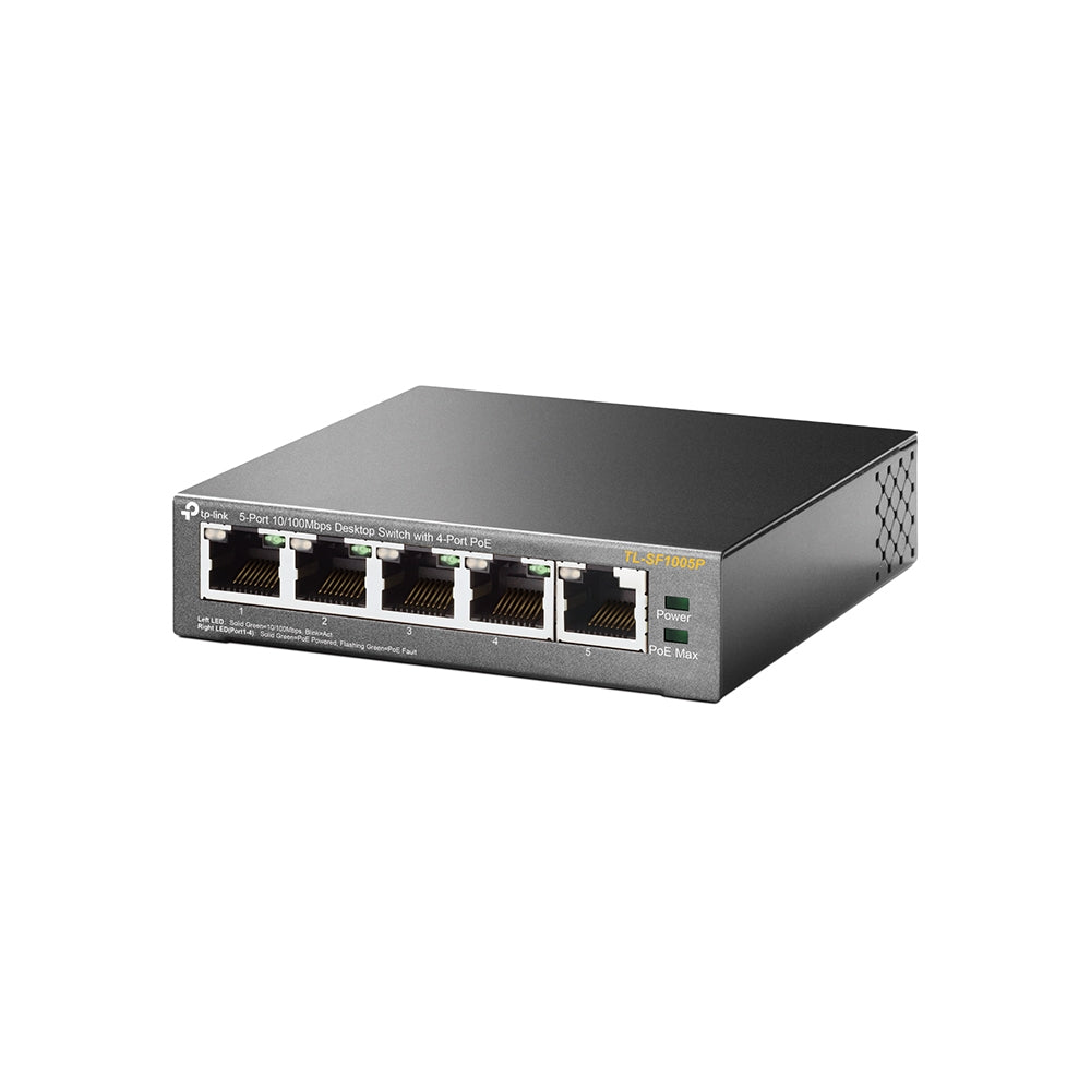 TP-Link TL-SF1005P 5-Port 10/100Mbps Desktop Switch with 4-Port PoE | Compact Plug-and-Play PoE Switch for Small Business and Home Networks