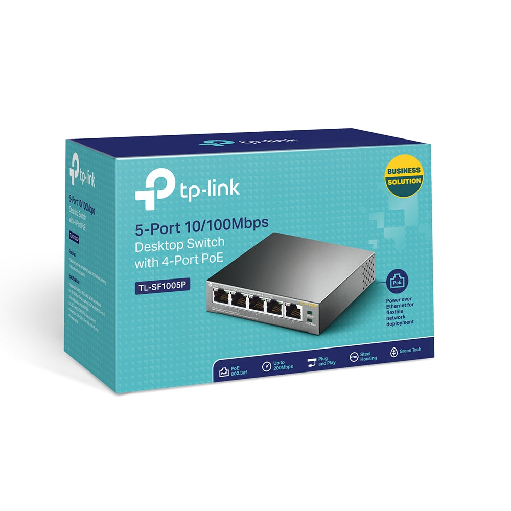 TP-Link TL-SF1005P 5-Port 10/100Mbps Desktop Switch with 4-Port PoE | Compact Plug-and-Play PoE Switch for Small Business and Home Networks