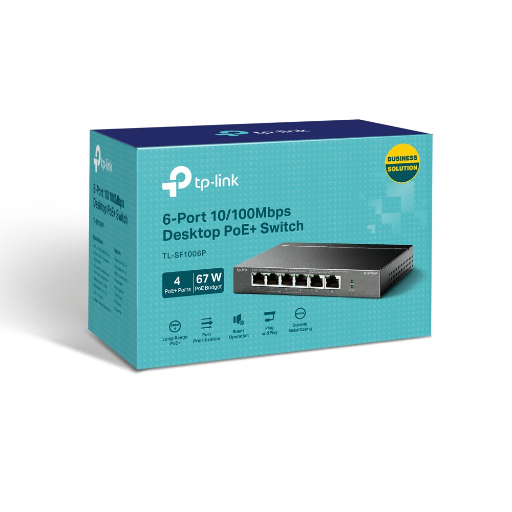 TP-Link TL-SF1006P 6-Port 10/100Mbps Desktop Switch with 4-Port PoE+ | Compact Fanless PoE Switch for CCTV, VoIP, and Small Networks