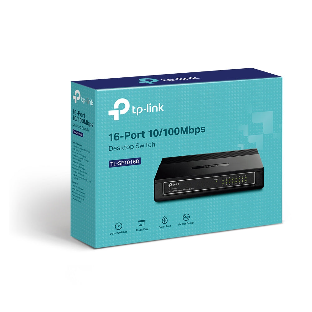 TP-Link TL-SF1016D | 16-Port 10/100Mbps Desktop Ethernet Switch | Energy-Efficient | Plug & Play