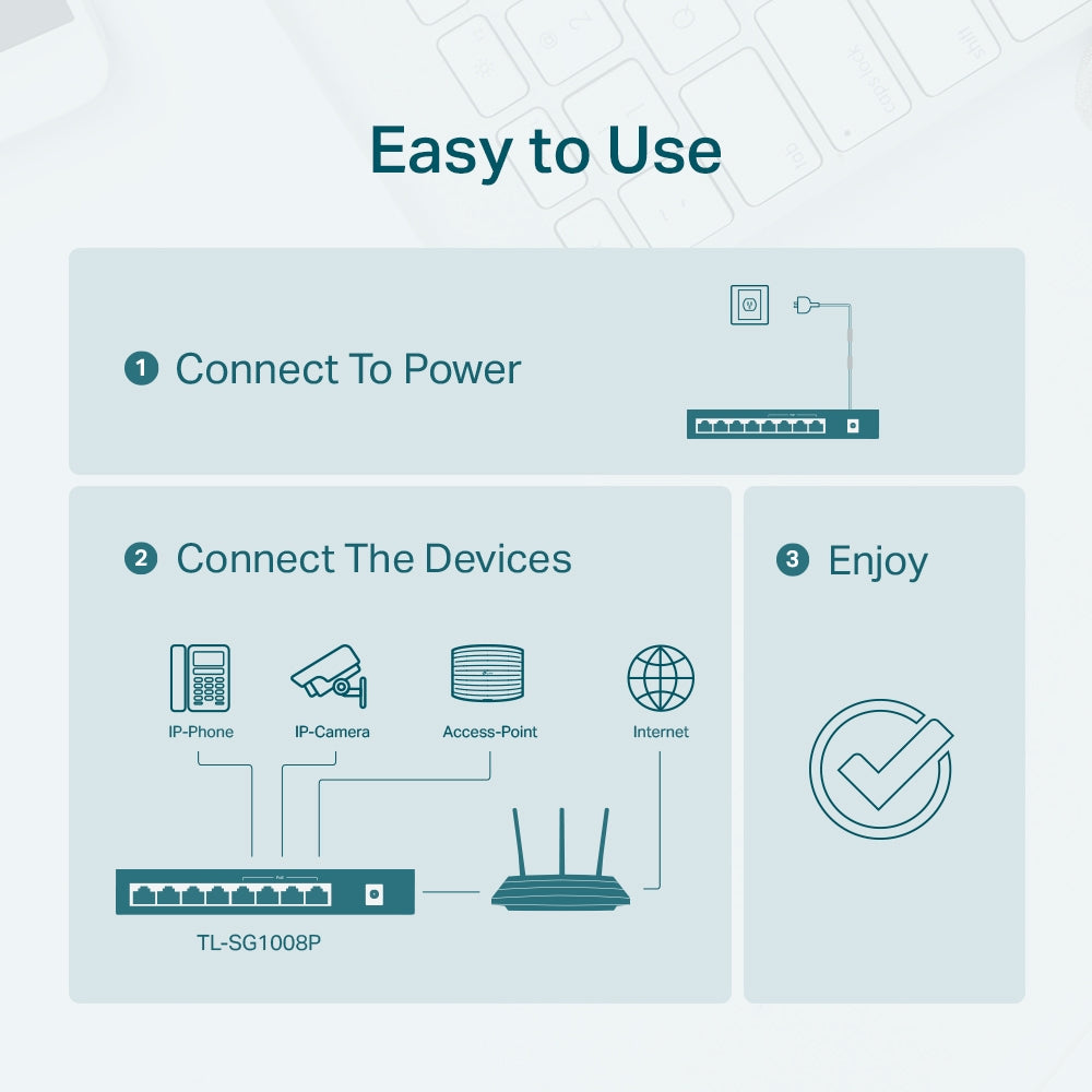 TP-Link TL-SG1008P 8-Port Gigabit Desktop Switch with 4-Port PoE | Fanless Silent Operation, 64W PoE Budget, Plug & Play