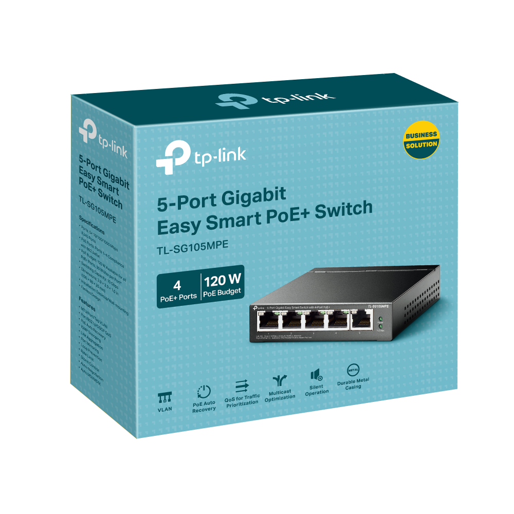 TP-Link TL-SG105MPE 5-Port Gigabit Easy Smart Switch with 4-Port PoE+ | Fanless Design, 120W PoE Budget, VLAN & Web Management
