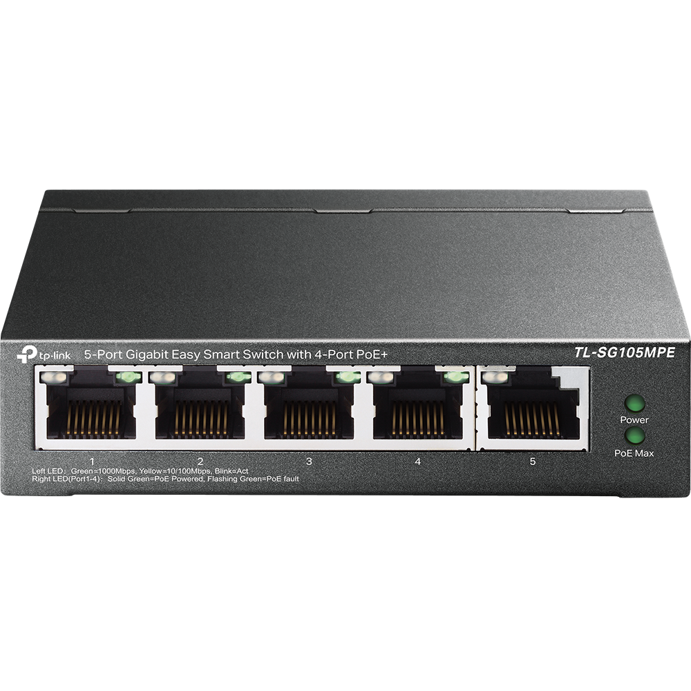 TP-Link TL-SG105MPE 5-Port Gigabit Easy Smart Switch with 4-Port PoE+ | Fanless Design, 120W PoE Budget, VLAN & Web Management